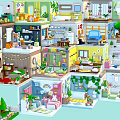 Lush Green Plants in Miniature Multi Room Scenes with Detailed Interior Decorations