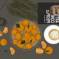 Delicate Ceramic Coffee Cup With Latte Art Fresh Oranges And Green Leaves In Wooden Bowl