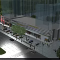Bustling Commercial Street With Modern Glass Facades Colorful Stores Cars Pedestrians And Trees