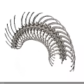 Curved Organ Structure With Hair Like Spines And Silver Metallic Finish 3d model