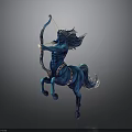 Blue Mythical Centaur Statue in Rearing Stance Holding Bow with Ornate Details