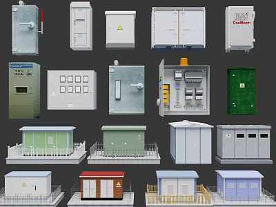 Diverse Industrial Storage Cabinets With Doors Locks Windows And Colorful Exterior Designs 3d model