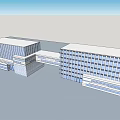 Modern Office Building Complex With Glass Curtain Wall And Connected Structures 3d model