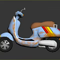Light Blue Vintage Scooter With Brown Seat Orange Patterns And Yellow Red Stripes