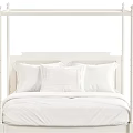 White Four Poster Double Bed With Simple Headboard And White Bedding