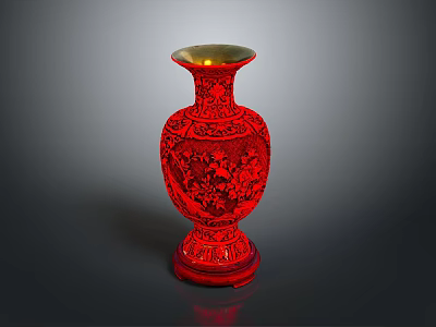 Red Carved Vase Sculpture With Intricate Floral Patterns And Elegant Design 3d model