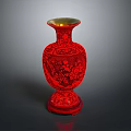 Red Carved Vase Sculpture With Intricate Floral Patterns And Elegant Design
