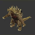 3D Mythical Monster Model With Golden Spines Red Abdomen And Sharp Claws