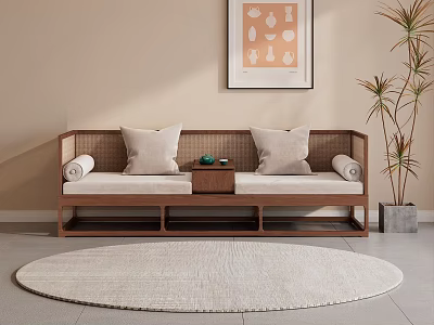 New Chinese Walnut Lohan Bed 3d model