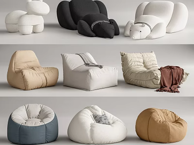 Comfortable Bean Bag Chairs In Various Styles And Colors For Home Living 3d model