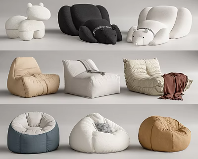 Comfortable Bean Bag Chairs In Various Styles And Colors For Home Living 3d model