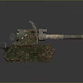 Military Vehicle With Large Cannon Barrel And Camouflage Paint Chassis Structure Design
