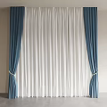 Elegant Dark Blue And White Sheer Curtains With Side Panels And Tiebacks 3d model