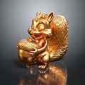 Golden Squirrel Statue Holding Acorn With Shiny Metallic Finish And Detailed Craftsmanship