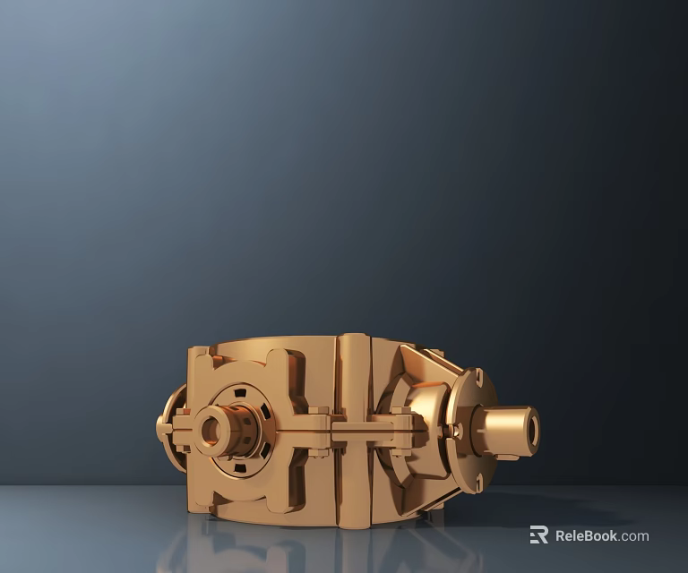 Golden Detailed Mechanical Sculpture Carving With Geometric Design On Dark Background 3d model 