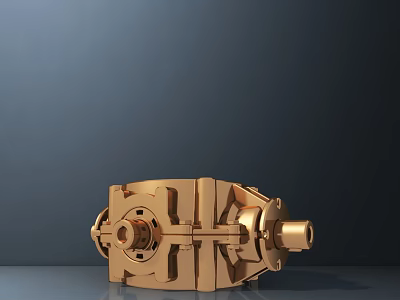 Golden Detailed Mechanical Sculpture Carving With Geometric Design On Dark Background 3d model