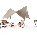 Beige Shade Sail Covering Outdoor Patio With Wooden Tables Chairs And Sofa