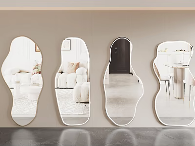Irregular Wall Mounted Mirrors Reflecting Interior Scenes 3d model