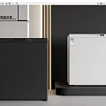 Black and White Modern Refrigerators in Contemporary Display Setting 3d model