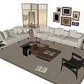 Modern Sofa And Coffee Table Set With Pillows Rug And Wall Art 3d model