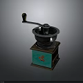 Vintage Design Electric Grinder With Green Base Red Logo Metal Parts And Wooden Handle