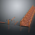 Wooden Bridge Structure With Scattered Planks And Posts 3d model