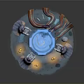 Magical Fantasy Scene With Central Glowing Pool And Surrounding Robed Characters