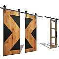 Wooden Barn Doors With White And Brown X Design Panels For Home Decor