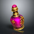 Hand Carved Pink Sculpture Bottle With Red Cap Golden Decorations And Intricate Patterns