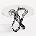 Modern Round Dining Table With Glass Top And Twisted Black Metal Legs