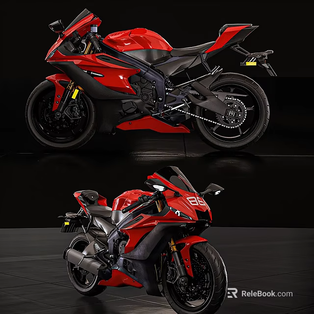 Sleek Red Sport Motorcycle With Modern Design And Black Accents 3d model 