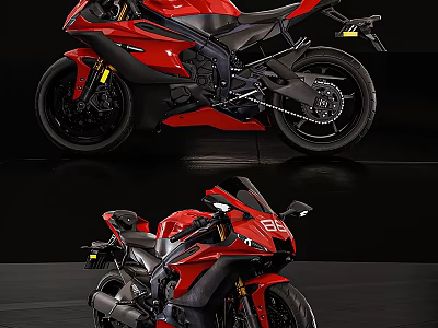 Sleek Red Sport Motorcycle With Modern Design And Black Accents 3d model