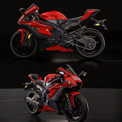 Sleek Red Sport Motorcycle With Modern Design And Black Accents 3d model