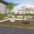 Modern Rooftop Garden With Hanging Chair Wooden Deck Green Plants And Ambient Lights