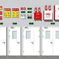 Fire Safety Equipment Setup With White Doors Fire Hydrant Cabinets And Extinguishers 3d model
