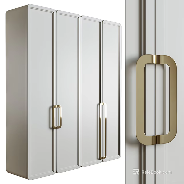 Modern White Wardrobe Interior Design With Gold Handles And Panel Doors 3d model 
