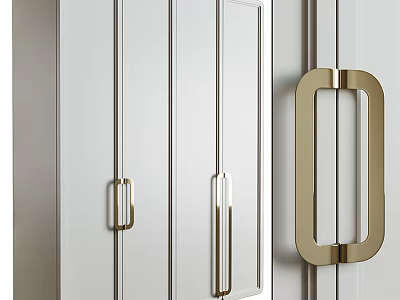 Modern White Wardrobe Interior Design With Gold Handles And Panel Doors 3d model
