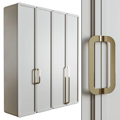 Modern White Wardrobe Interior Design With Gold Handles And Panel Doors 3d model
