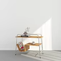 Modern Side Table with Metal Frame Wooden Shelves Potted Plant Books and Coffee Cup