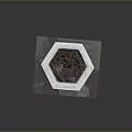 Hexagonal Stone Flower Pot With Carved Patterns On Square Black Base And Mulch Inside