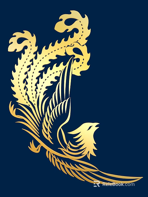 Elegant Golden Phoenix Carving Design On Dark Blue Background Artwork 3d model 