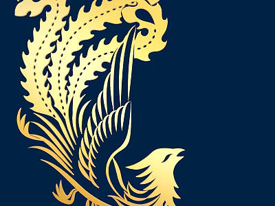 Elegant Golden Phoenix Carving Design On Dark Blue Background Artwork 3d model