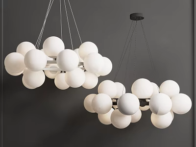 Modern Chandelier with Multiple White Spherical Bulbs Hanging Against Gray Background 3d model