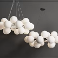 Modern Chandelier with Multiple White Spherical Bulbs Hanging Against Gray Background
