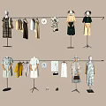 Mannequins Showcasing Various Fashion Clothing Dresses Shirts Hats And Shoes Collection