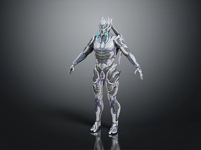Sci Fi Character Featuring Silver White Armor Complex Mechanical Patterns And Glowing Elements 3d model