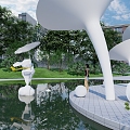 Modern City Sculpture Mushroom Shape Waterscape Sculpture 3d model