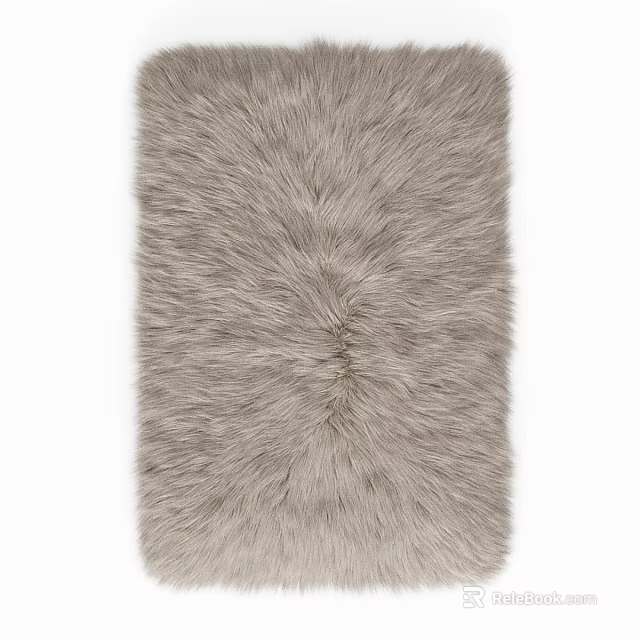 Light Gray Furry Square Rug with Soft Plush Texture for Living Room Decor 3d model 