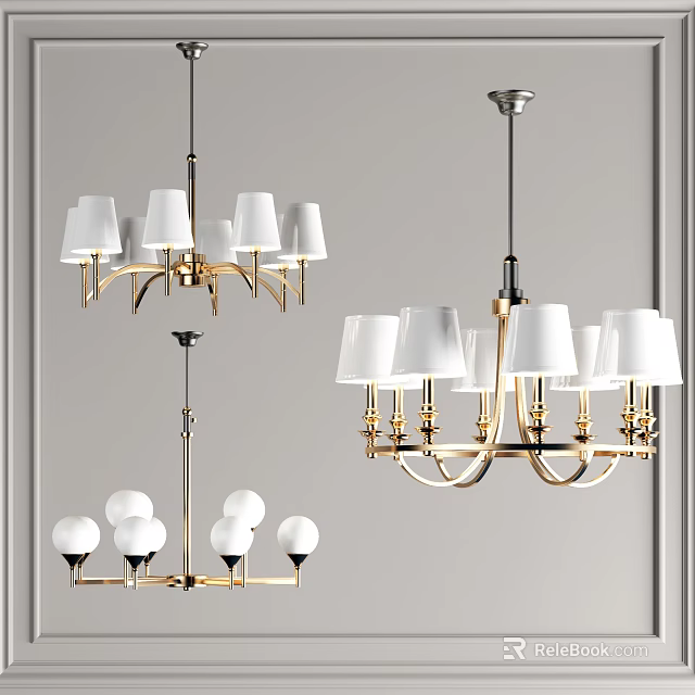 Contemporary Chandelier Designs Featuring Brass Frames White Shades And Globe Bulbs 3d model
