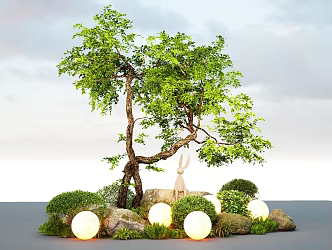 Plant combination landscape modeling tree cover shrub green plant pile 3d model